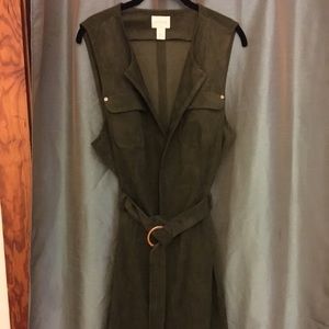 Chicos Sz 2 Faux Suede Olive Wrap Dress/Lo…